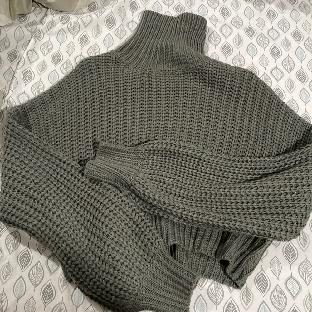 dark grey cropped turtleneck sweater